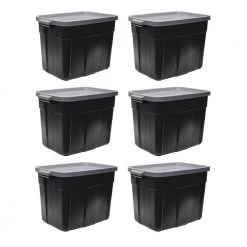 Roughneck 18-Gal. Storage Tote Container Organizer in Black/Cool Gray (6-Pack) by Rubbermaid