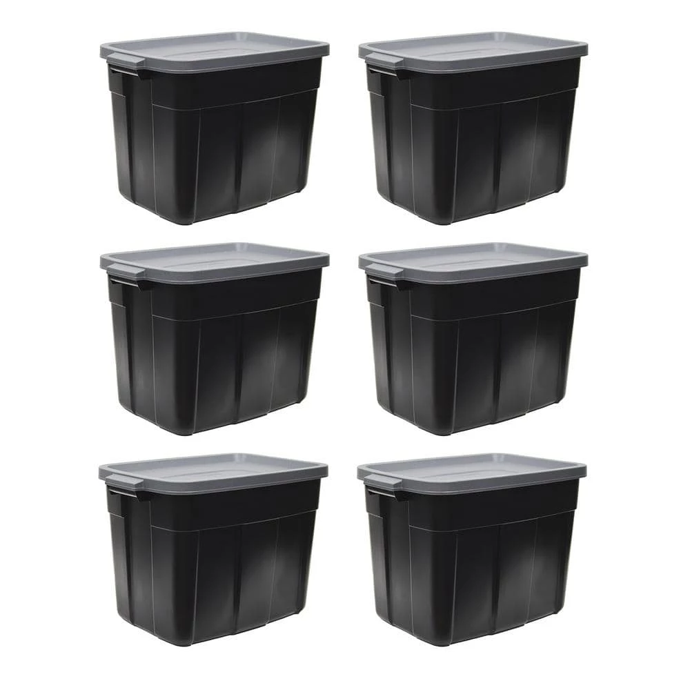 Roughneck 18-Gal. Storage Tote Container Organizer in Black/Cool Gray (6-Pack) by Rubbermaid 3 Roughneck 18-Gal. Storage Tote Container Organizer in Black/Cool Gray (6-Pack) by Rubbermaid