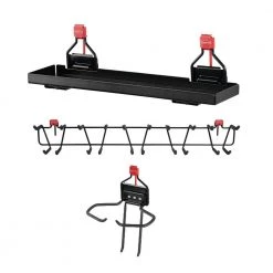 Outdoor Metal Backyard Shed Shelving and 34 in. Tool Rack and Power Tool Holder by Rubbermaid