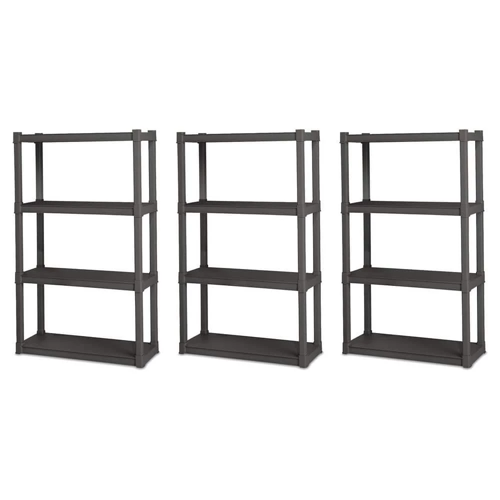 Black 4-Tier Plastic Garage Storage Shelving Unit (14 in. W x 57 in. H x 35 in. D) by Sterilite 3 Black 4-Tier Plastic Garage Storage Shelving Unit (14 in. W x 57 in. H x 35 in. D) by Sterilite
