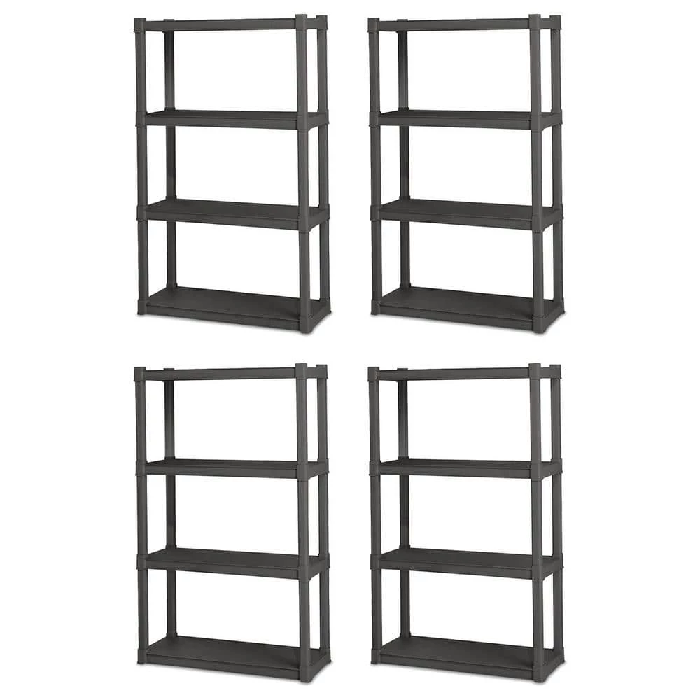 Black 4-Tier Plastic Garage Storage Shelving Unit (35 in. W x 57 in. H x 14 in. D) by Sterilite 3 Black 4-Tier Plastic Garage Storage Shelving Unit (35 in. W x 57 in. H x 14 in. D) by Sterilite