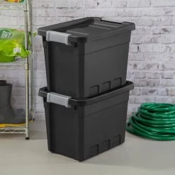 7.5 gal. Rugged Industrial Storage Totes with Latch Lid in Black (18-Pack) by Sterilite -Cheap Sterilite Store black sterilite storage bins 18 x 14839006 31 1000