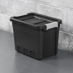 7.5 gal. Rugged Industrial Storage Totes with Latch Lid in Black (18-Pack) by Sterilite -Cheap Sterilite Store black sterilite storage bins 18 x 14839006 44 1000