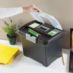 4 Gal. Portable File Box with Handle and Clear Lid (4-Pack) by Sterilite -Cheap Sterilite Store black sterilite storage bins 4 x 18719004 1f 1000