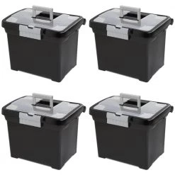 4 Gal. Portable File Box with Handle and Clear Lid (4-Pack) by Sterilite