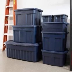 Roughneck 18 Gal. Rugged Stackable Storage Tote Container (6-Pack) by Rubbermaid -Cheap Sterilite Store blue rubbermaid storage bins rmrt180051 6pack 1f 1000
