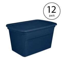 Classic Lidded Stackable 30 Gal Storage Tote Container, Blue, 12 Pack by Sterilite