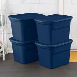 Classic Lidded Stackable 18 gal. Storage Tote Container, Blue, 16-Pack by Sterilite -Cheap Sterilite Store blue sterilite storage bins 16 x 17317408 44 1000