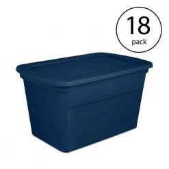 Classic Lidded Stackable 30 Gal Storage Tote Container, Blue, 18 Pack by Sterilite