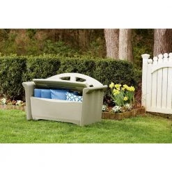 32 Gal. Resin Patio Storage Bench by Rubbermaid -Cheap Sterilite Store brown biege rubbermaid outdoor storage benches fg376401olvss 1d 1000