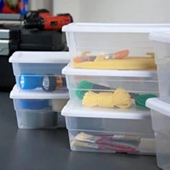 6 Quart Clear Stacking Closet Storage Tote Container w/ Lid (84 Pack) by Sterilite -Cheap Sterilite Store clear and white sterilite storage bins 84 x 16428012 44 1000