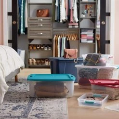 64 Qt. Latching Storage Box by Sterilite -Cheap Sterilite Store clear bottom w white lid and blue aquarium latches sterilite storage bins 14978006 31 1000