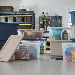 64 Qt. Latching Storage Box by Sterilite -Cheap Sterilite Store clear bottom w white lid and blue aquarium latches sterilite storage bins 14978006 c3 1000