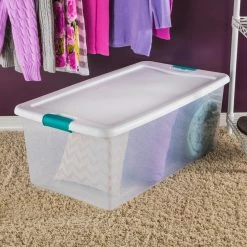 106 Qt. Latching Storage Box by Sterilite 13 106 Qt. Latching Storage Box by Sterilite -Cheap Sterilite Store clear bottom w white lid and sea going latches sterilite storage bins 14998004 1f 1000