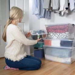 6 Qt. Latching Plastic Storage Tote Container and Lid, Clear (12-Pack) by Rubbermaid -Cheap Sterilite Store clear rubbermaid storage bins rmcc060004 12pack 1f 1000