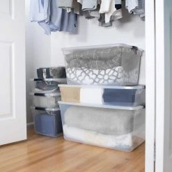 6 Qt. Latching Plastic Storage Tote Container and Lid, Clear (12-Pack) by Rubbermaid -Cheap Sterilite Store clear rubbermaid storage bins rmcc060004 12pack 44 1000