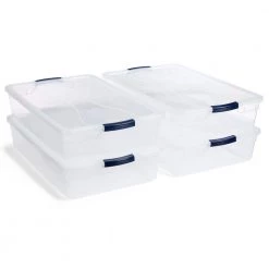 41 Qt. Cleverstore Latching Stackable Storage Tote, Clear (4-Pack) by Rubbermaid