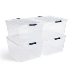 Cleverstore 71 Qt. Latching Plastic Storage Container and Lid, Clear (4-Pack) by Rubbermaid