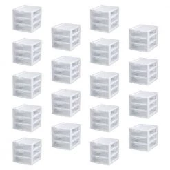 Small Compact Countertop 3 Drawer Desktop Storage Unit (18-Pack) by Sterilite