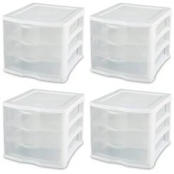 0.3 Gal. Clearview Portable 3-Storage Drawer Organizer Cabinets (4-Pack) by Sterilite