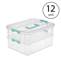 Convenient Home 2-Tier Layer Stack Carry Storage Box, Clear (12-Pack) by Sterilite