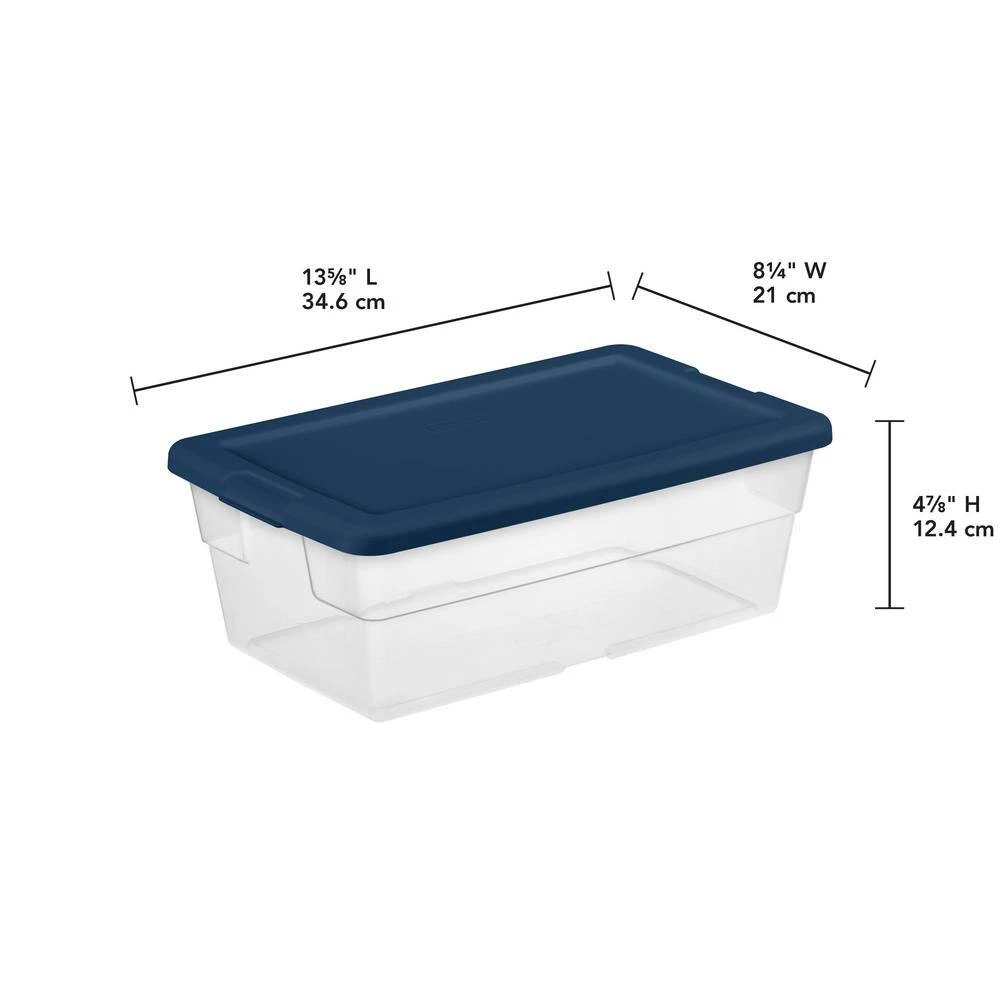 Stackable 6 Qt Storage Box Container, Clear, Marine Blue Lid (60 Pack) by Sterilite 7 Stackable 6 Qt Storage Box Container, Clear, Marine Blue Lid (60 Pack) by Sterilite - Image 5