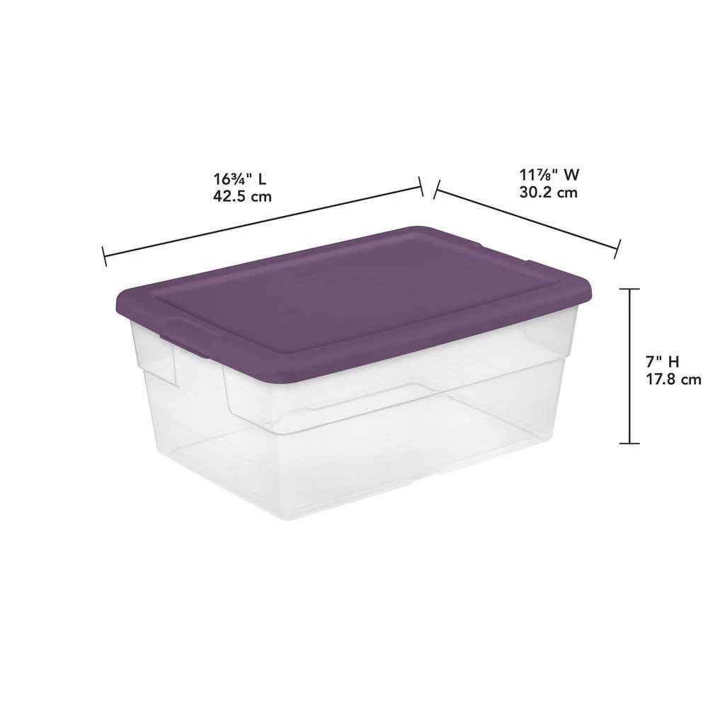 Stackable 16 qt. Storage Container with Purple Lid in Clear (24-Pack) by Sterilite 5 Stackable 16 qt. Storage Container with Purple Lid in Clear (24-Pack) by Sterilite - Image 3