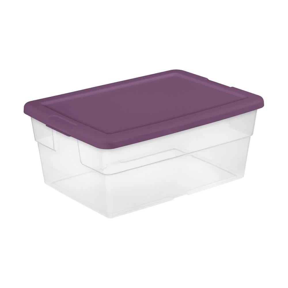 Stackable 16 qt. Storage Container with Purple Lid in Clear (24-Pack) by Sterilite 4 Stackable 16 qt. Storage Container with Purple Lid in Clear (24-Pack) by Sterilite - Image 2