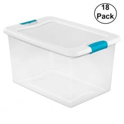 64 Qt. Latching Plastic Storage Box Tote Clear with Latches (18-Pack) by Sterilite