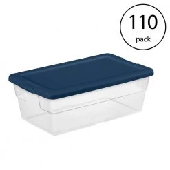 Stackable 6 Quart Storage Box Container, Marine Blue Lid (120 Pack) by Sterilite