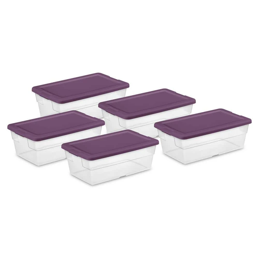 Stackable 6 qt. Storage Box Container with Purple Lid in Clear (120-Pack) by Sterilite 4 Stackable 6 qt. Storage Box Container with Purple Lid in Clear (120-Pack) by Sterilite - Image 2
