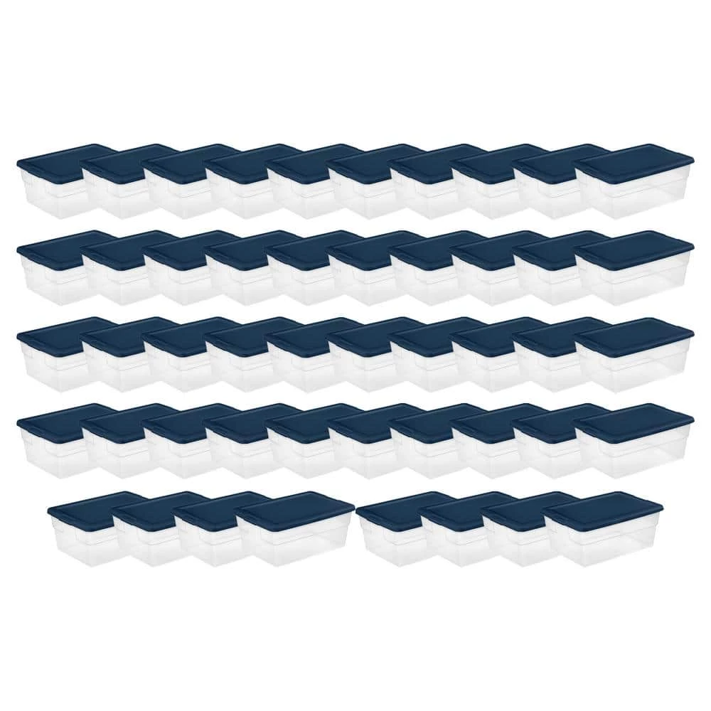 Stackable 16 qt. Storage Box Container with Blue Lid in Clear (48-Pack) by Sterilite 3 Stackable 16 qt. Storage Box Container with Blue Lid in Clear (48-Pack) by Sterilite