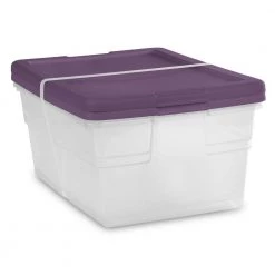 Stackable 16 qt. Storage Container with Purple Lid in Clear (24-Packs of 2 (48)) by Sterilite -Cheap Sterilite Store clear sterilite storage bins 24 x 16458v06 1f 1000