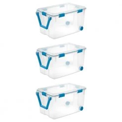 120 Qt Clear Plastic Storage Container with Gasket Latch Lid (3 Pack) by Sterilite