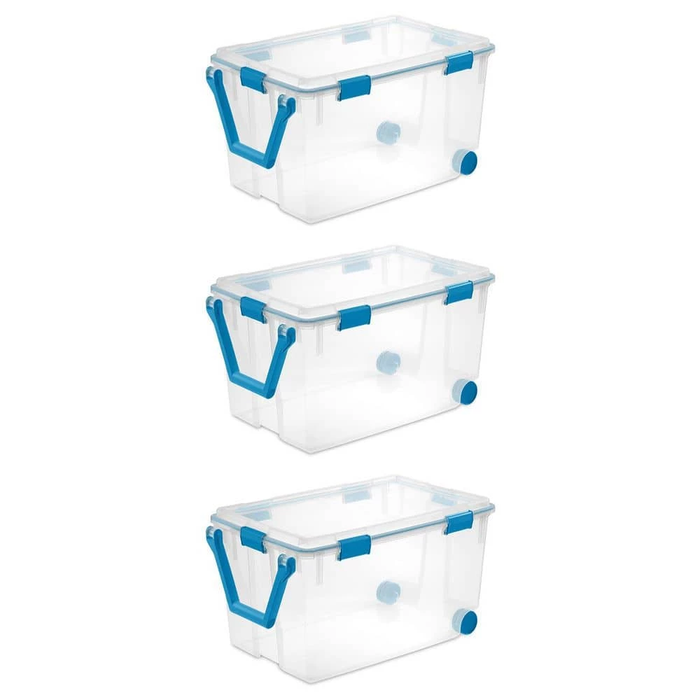 120 Qt Clear Plastic Storage Container with Gasket Latch Lid (3 Pack) by Sterilite 3 120 Qt Clear Plastic Storage Container with Gasket Latch Lid (3 Pack) by Sterilite