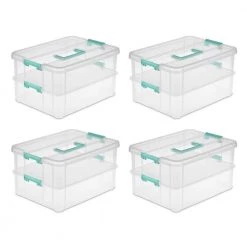 Convenient Home 2-Tiered Layer Stack Carry Storage Box, Clear (4 Pack) by Sterilite