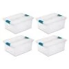 7 Qt. Plastic D-Clip Box Storage Bin Container with Lid in Clear (4-Pack) by Sterilite