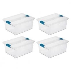 7 Qt. Plastic D-Clip Box Storage Bin Container with Lid in Clear (4-Pack) by Sterilite
