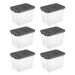 30 qt. Clear Plastic Storage Bin Totes with Latching Lid, Grey (6-Pack) by Sterilite