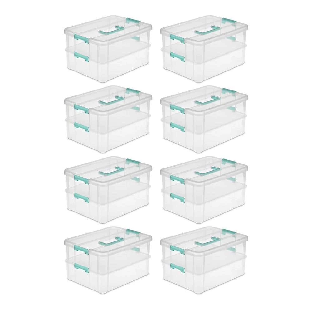 Convenient Home 15.5 qt. 2-Tier Layer Stack Carry Storage Box in Clear (8-Pack) by Sterilite 3 Convenient Home 15.5 qt. 2-Tier Layer Stack Carry Storage Box in Clear (8-Pack) by Sterilite