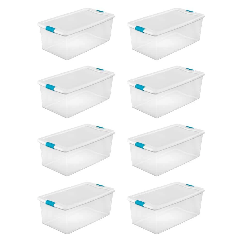 106 Qt. Clear Stackable Latching Storage Box Container, (8-Pack) by Sterilite 3 106 Qt. Clear Stackable Latching Storage Box Container, (8-Pack) by Sterilite