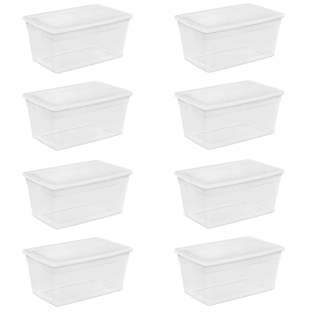 90-Quart Storage Box with Clear Base and White Lid (8 Pack) 16668004 by Sterilite 3 90-Quart Storage Box with Clear Base and White Lid (8 Pack) 16668004 by Sterilite
