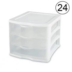 17918004 11 in. x 9.6 in. Compact Portable 3-Storage Drawer Organizer Cabinet (24-Pack) by Sterilite