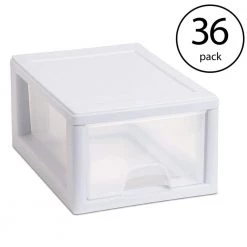 20518006 Stackable 8.875 in. x 6 in. Small Drawer White Frame and See-Through (36-Pack) by Sterilite