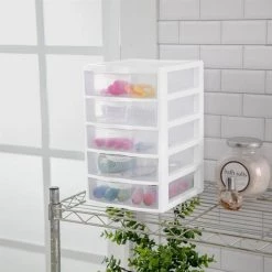 7.25 in. x 11.125 in. Small 5-Drawer Unit (4-Pack) with Storage Cabinet (4-Pack) by Sterilite -Cheap Sterilite Store clear white sterilite storage drawers 175540 1f 1000