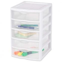 7.25 in. x 11.125 in. Small 5-Drawer Unit (4-Pack) with Storage Cabinet (4-Pack) by Sterilite -Cheap Sterilite Store clear white sterilite storage drawers 175540 4f 1000