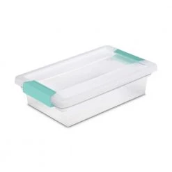 Small File Clip Box Clear Storage Containers with Lid (6 Pack) by Sterilite -Cheap Sterilite Store clear with aqua chrome latches sterilite storage bins 6 x 19618606 c3 1000