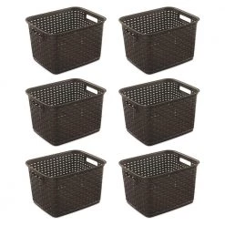 12736 Tall Wicker Weave Plastic Laundry Storage Basket, Brown (6 Pack) by Sterilite
