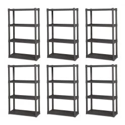 14.375 in. x 57 in. x 34.5 in. 4-Shelf Durable Solid Surface Shelving Unit, Gray (1-Piece, 6-Pack) by Sterilite