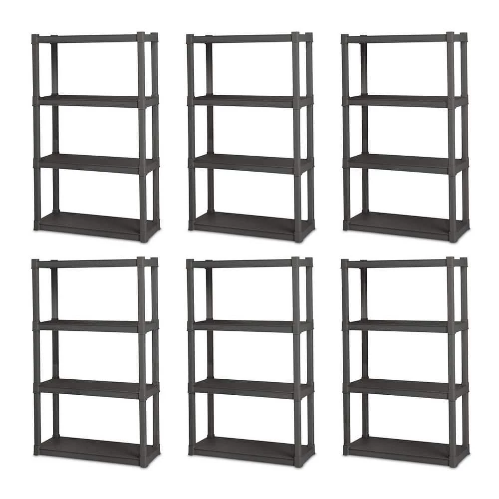14.375 in. x 57 in. x 34.5 in. 4-Shelf Durable Solid Surface Shelving Unit, Gray (1-Piece, 6-Pack) by Sterilite 3 14.375 in. x 57 in. x 34.5 in. 4-Shelf Durable Solid Surface Shelving Unit, Gray (1-Piece, 6-Pack) by Sterilite